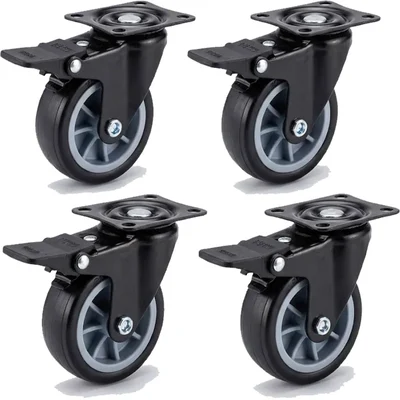 Heavy Duty 2.5 inch / 63 mm Pack Of 4 Swivel With Brake Type Plain Bore PU Caster Wheel