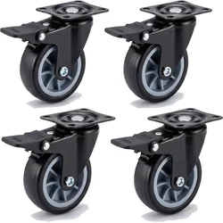 Heavy Duty 2.5 inch / 63 mm Pack Of 4 Swivel With Brake Type Plain Bore PU Caster Wheel