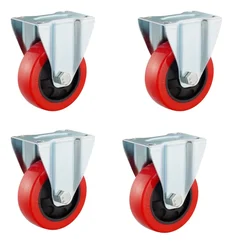 Prakash 2.5 Inch Red PVC Fixed Plate Type Caster Wheels Pack Of 4