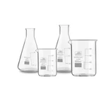 SBT Instruments 3.3 Borosilicate Glass 4pcs Combo of Beaker and Conical Flask 25ml, 100ml with Graduation Marks