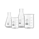 SBT Instruments 3.3 Borosilicate Glass 4pcs Combo of Beaker and Conical Flask 50ml, 25ml with Graduation Marks