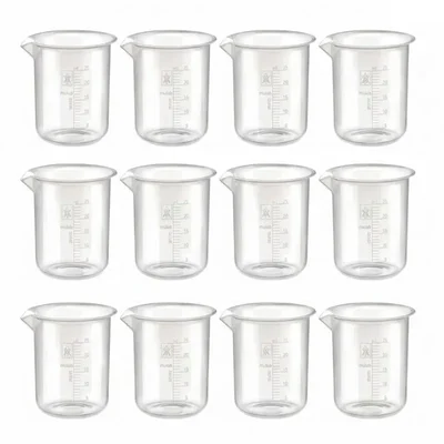 Labxprt 25ml Pack of 12 Laboratory Measurement Reusable Plastic Cup Transparent Body with Embossed Scale