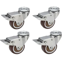 Heavy Duty 1 inch / 25 mm Pack of 4 Plate Type With Brake Single Ball Bearing TPR Caster Wheel