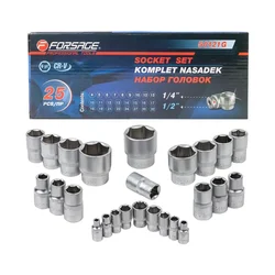 FORSAGE 25 Piece 1/2" & 1/4" Drive Professional Metric Socket Set, Cr-V (F-50121G)