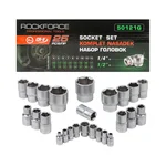 ROCKFORCE 25 Piece Cr‑V Socket / Head Set 1/4″ & 1/2″ Drives, 6 Point, 4–32 mm (RF‑50121G)