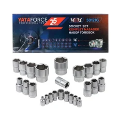 YATAFORCE 25 Piece Socket Set 1/4" & 1/2" Drive 6-Point, Cr-V Alloy Steel (YF-50121G)