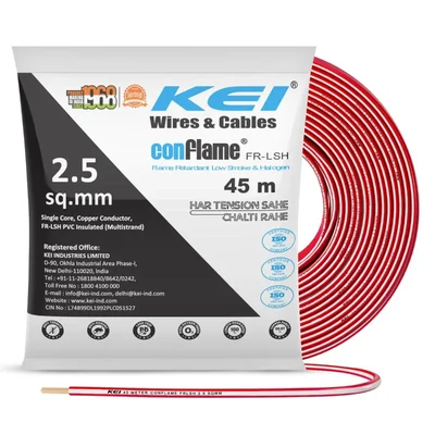 KEI Conflame 2.5 sqmm 1100V House Wiring FR-LSH Anti-Rodent Copper Wire 1 Roll(Color-red)