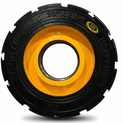 Heavy Duty 250 x 64 MM / 10 x 2.5 Inch 275 Kg Load Capacity Rubber Wheel ( C.I + Wheel ) Without Ball Bearing