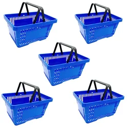 Bigapple 28 Liters Capacity Bucket Style Plastic Shopping Cart Without Wheels (Color-Blue,Pack-5 Pcs)
