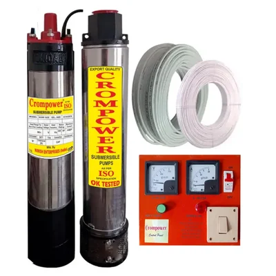 Crompower 2HP 18 Stage 1Phase (V4) Oil Cooled Submersible Pump With CP, 70m Cable & 70m Safety Wire - 1 Year Warranty