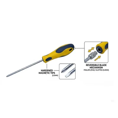 Tata Agrico 6.0x250mm 2-in-1 Reversible Insulated Screwdriver with Slotted & Phillips Dual Tips (pack of 5)
