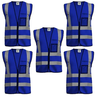 Gravitech 5 Pcs 120 GSM Blue Colour Safety Jacket With 2" High Grade Reflective Fabric Tape (GI-RJ-04)