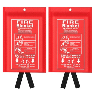 CHANDOKS 2 pcs 39.37 x 39.37 inch Fiberglass Fire Safety Blankets, Suppression Fire Retardant Blanket for People