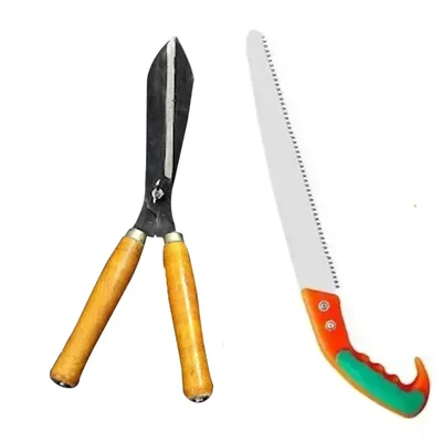 AGT Garden Tools Combo Kit of a Pruning Saw and a Hedge Shear with 8 inch Blade | Used for Cutting, Sawing, Pruning