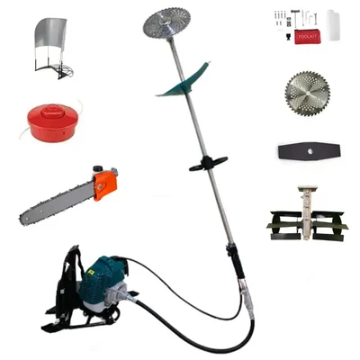 GRAMSTRONG 5 In 1 Multi-Attachment 2 Stroke 52 CC Backpack Brush Cutter with Wave Tiller & Chainsaw Attachment