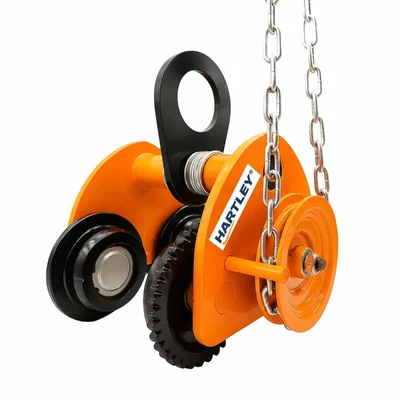 Hartley 2 Ton 3 Meter Hand Chain 75-140mm I-Beam Powder Coated Mild Steel Geared Travelling Trolley