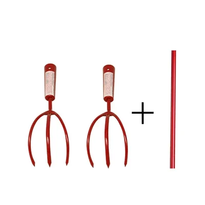 Heavy Duty 2 Pieces of 3 Tine Hand Rake with 2 Feet Handle, Garden Tool Kit