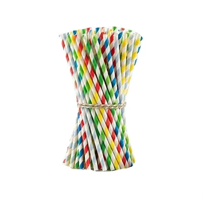 Horeca 10mm Pack of 300 Pieces Cocktail Cold Drink Juice Smoothie Biodegradable Multicolor Paper Straws Non-Bendable(Size-8 inch)