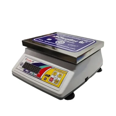 Everfast 30kg Rechargeable Table Top Scale for Retail and Warehouse Use with Heavy Gauge Stainless Steel Pan Aqua