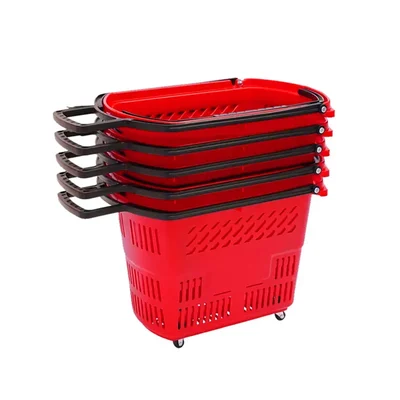 Bigapple 30 L Plastic Shopping Basket With 4 Small Wheels (BA-Basket 30 L)(Pack-5 Pcs)