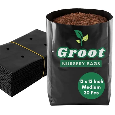 GROOT 12 x 12 Inches Nursery Bags for Plants, Medium (Black) - Pack of 30