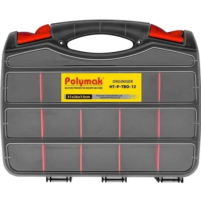 Polymak 31x26x7.5cm Small Parts Component Organizer with Removable Compartments & Customizable Dividers, HT-P-TBO-12