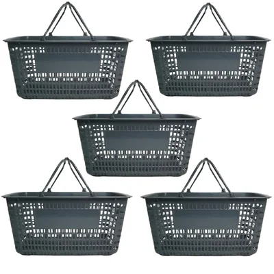 Bigapple 32 Liter Pack Of 5 Plastic Shopping Basket | Grey Colour