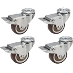 Heavy Duty 1.25 inch / 32 mm Pack of 4 Plate Type With Brake Single Ball Bearing TPR Caster Wheel