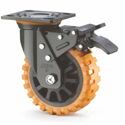 Heavy Duty Skid Proof 200 MM / 8 Inch PU With PP Core Double Ball Bearing Swivel With Brake Caster Wheel