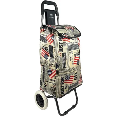 EverBest® 38 Liter Foldable Shopping Trolley Bag with Wheels (Colour- Flag Print)