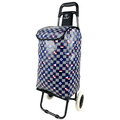 EVERBEST EB-Series 38 Liter Foldable Shopping Trolley Bag with Wheels -Colour - Blue Chess(2 Year Warranty )