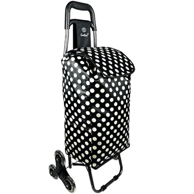 EverBest® 38 Liter Stair Climbing Collapsible Shopping Trolley Bag with Wheels-Colour-Black Polka (2 Year Warranty )