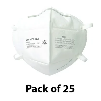 3M 9502+ KN95/N95 Particulate Respirator Mask, Flat-Fold, Adjustable Nose Clip(Pack-25)