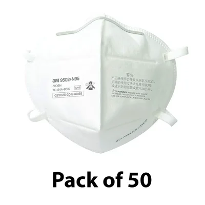 3M 9502+ KN95/N95 Particulate Respirator Mask, Flat-Fold, Adjustable Nose Clip(Pack-50)