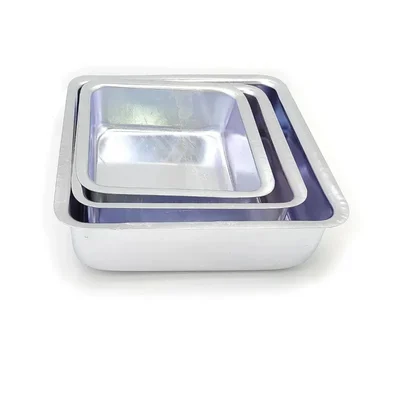 Pack of 3 Aluminium Square Cake Baking Mould for 500g, 750g, 1Kg Cake