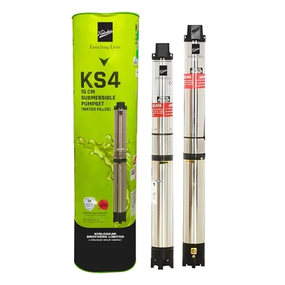 Kirloskar 3 HP 8 Stage 100mm(4") 3 Phase Water Filled Borewell Submersible Pump, 141ft Head- 2 Year Warranty (KS4H-3008)