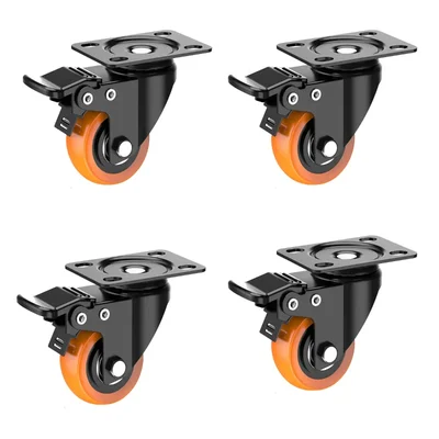 Heavy Duty 3 inch Brake Type PU Caster Wheel, 250 kg Load Capacity (Pack of 4)
