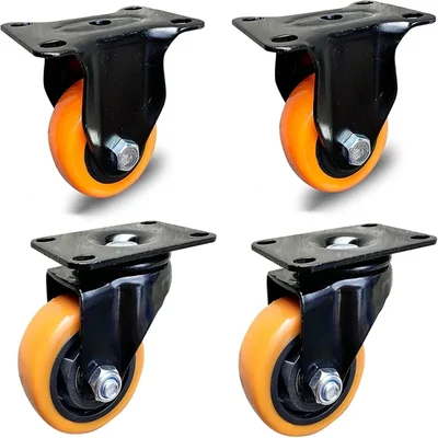 Heavy Duty 3 inch Fixed Type PU Caster Wheel, 250 kg Load Capacity (Pack of 4)