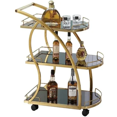 Premium Quality 3 Layer Stainless Steel Wine Cart Mobile Dining Cart Golden Mobile Trolley Service Cart