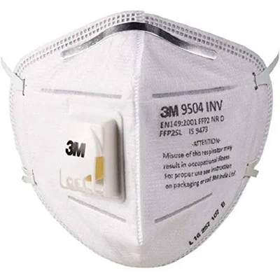 3M Unisex FFP2 BIS Approved Disposable Respirator with Cool Flow Valve for Dust Pollution Protection 9504Inv_P10(Pack-5)