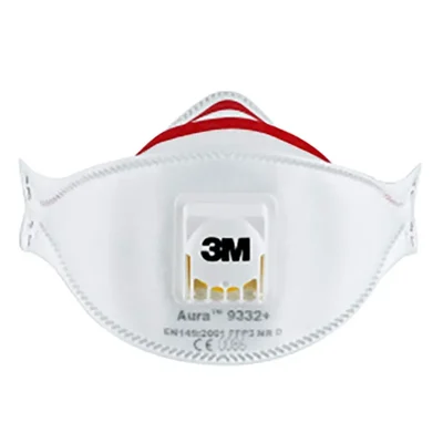 3M FFP3 9332+ Valved Flat Fold Aura Disposable Respirator for Industrial Dust Metal Fume Protection ‎HV3299(Pack-5)