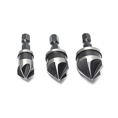3 Pcs Countersink Bore Set 12 mm 16 mm 19 mm Woodworking Drill Bit Set for Metal Plastic and Wood Drilling