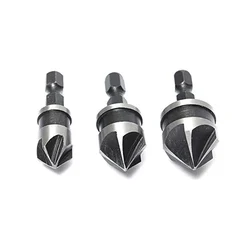 3 Pcs Countersink Bore Set 12 mm 16 mm 19 mm Woodworking Drill Bit Set for Metal Plastic and Wood Drilling