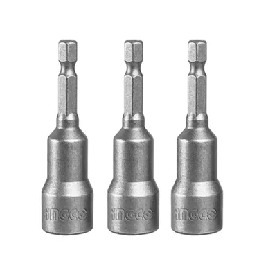 Ingco 3 Pcs Impact Magnetic Nut Set 12mm 1/4 Inch Hex Shank 65mm Heavy Duty 50BV30 Steel Driver