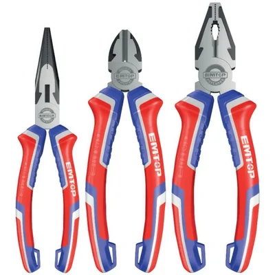 EMTOP EPLS0311 3 Pcs Pliers Set with Combination Long Nose and Diagonal Cutting Pliers 160 mm and 200 mm