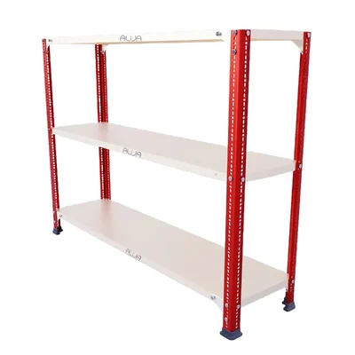 ALIJA 36 x 47 x 12 Inches 3 Shelves Multipurpose Storage Rack With Accessories (Color-Red Ivory,Gauge-22 gauge shelves 16 gauge angle)