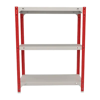 FIDVI® 9D X 23L X 30H Inch 3 Shelves Powder Coated Slotted Angle Metal Rack With Accessories -Colour Ivory Red (SR-515)