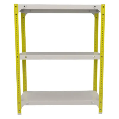 FIDVI® 9D X 23L X 30H Inch 3 Shelves Powder Coated Slotted Angle Metal Rack With Accessories Colour Ivory Yellow(SR-516)