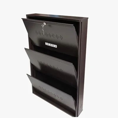Namibind 3 Shelves MS Wall Mounted Powder Coated Shoe Rack with Centre Locking - (Brown)