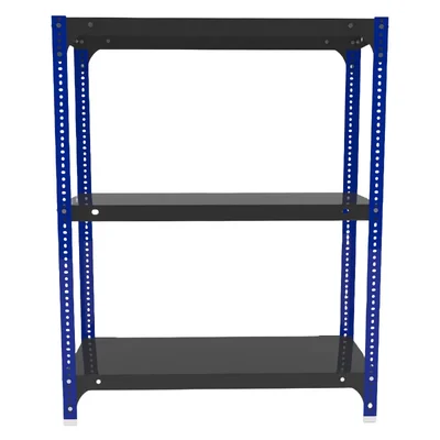 FIDVI® 9D X 23L X 30H Inch 3 Shelves Powder Coated Slotted Angle Metal Rack With Accessories Colour-Black Blue(SR-520)